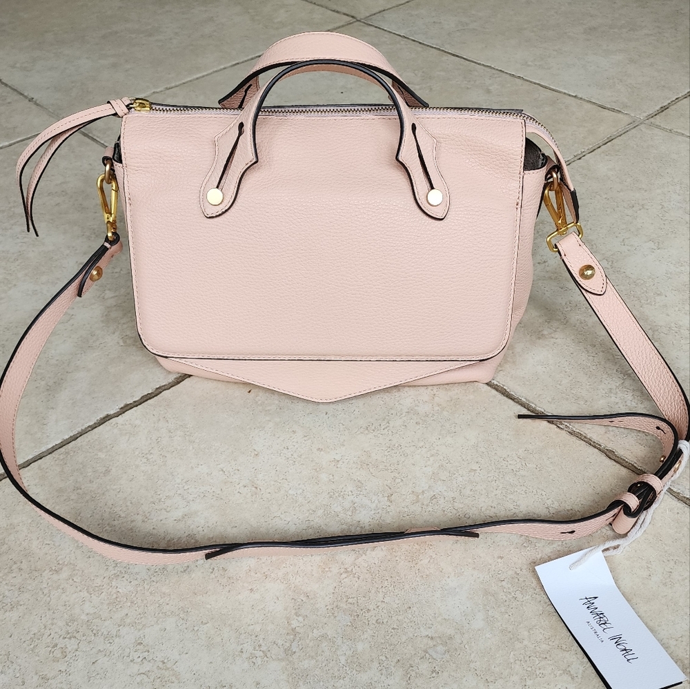 Annabel Ingall Franca Satchel Genuine Pebbled Leather Pink Blush NWT